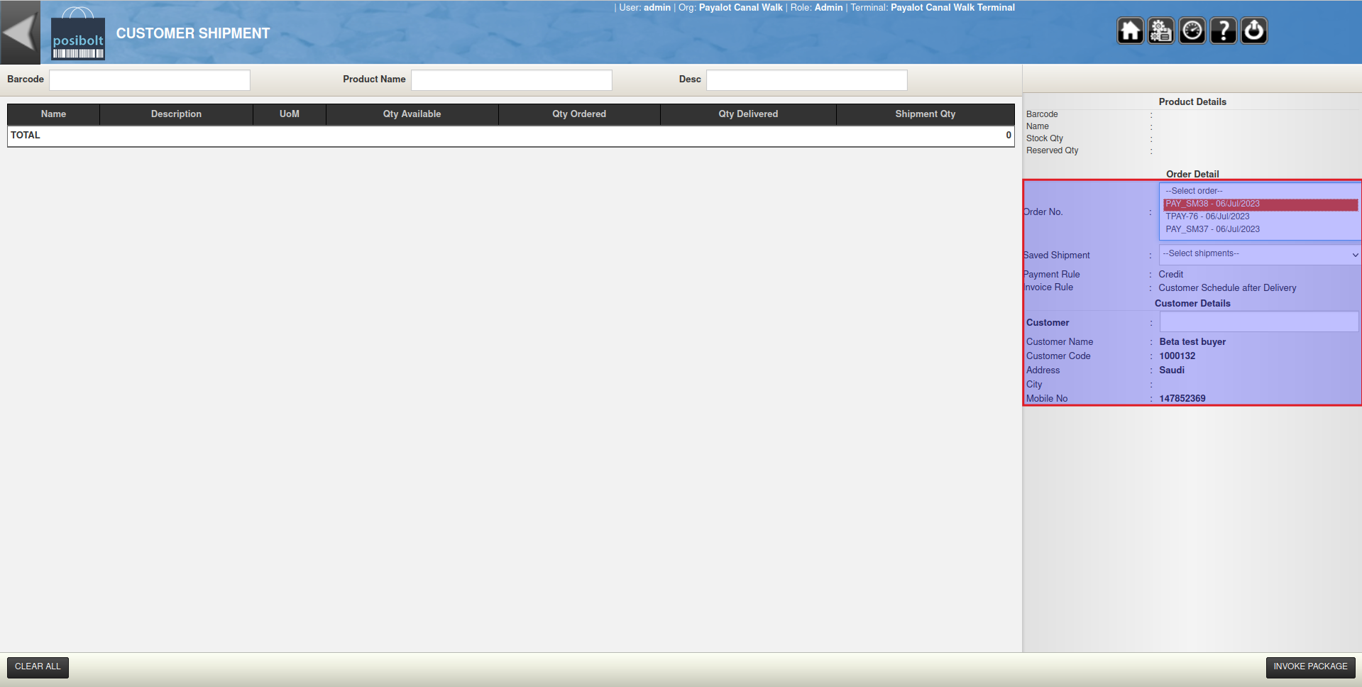 Customer Shipment Manual